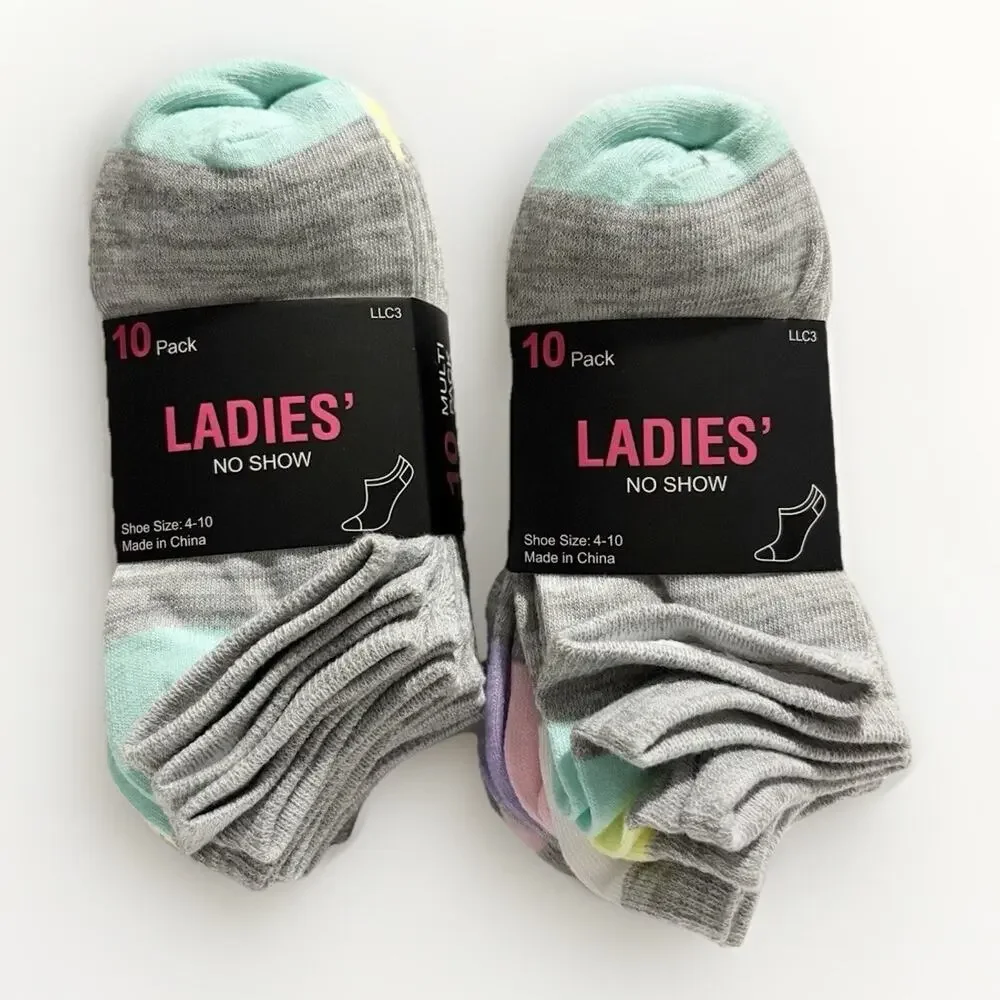 Ladies No Show Socks 20 Pack Gray Pastel Low Cut Shoe Size 4-10 Comfort NEW